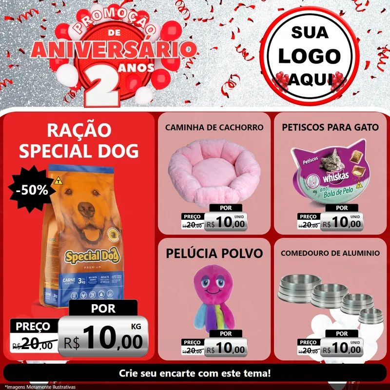 Modelo de Rede Social para Feed Facebook com o tema Promoção de Aniversário - 2 Anos para Pet Shop