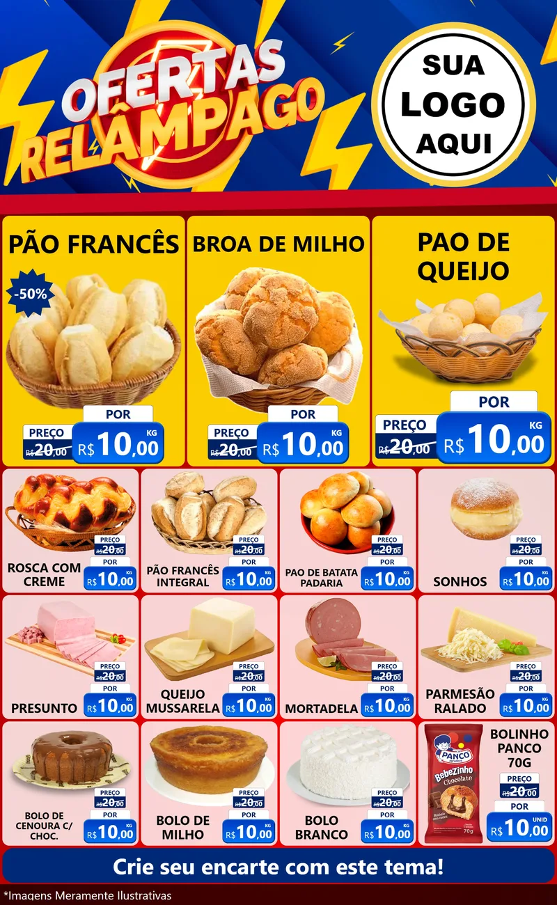 Modelo de Encarte para Encarte Grande com o tema Ofertas Relâmpago para Padaria