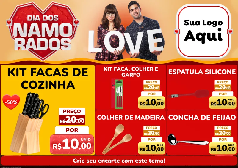 Modelo de Encarte para Encarte A4 Horizontal com o tema Dia dos Namorados para Utilidades Domésticas