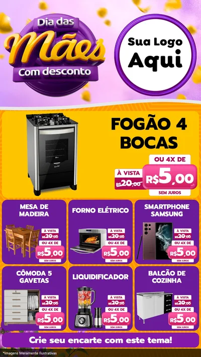 Modelo de Rede Social para Stories com o tema Dia das Mães com Desconto para Móveis e Eletro