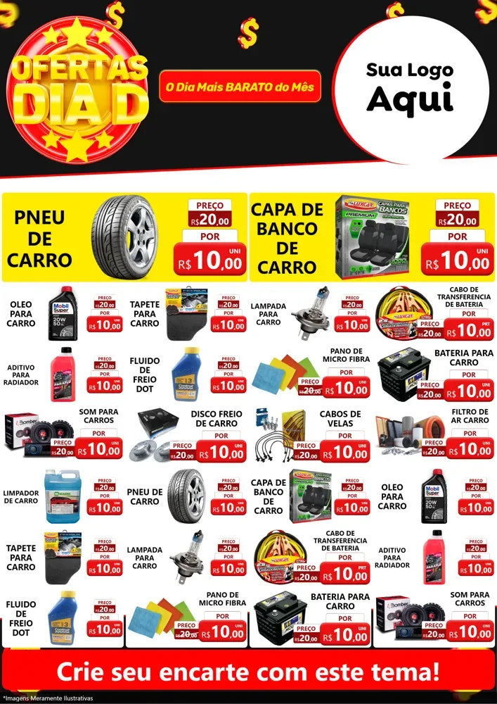Modelo de Encarte para Encarte A4 Vertical com o tema Dia D para Auto peças