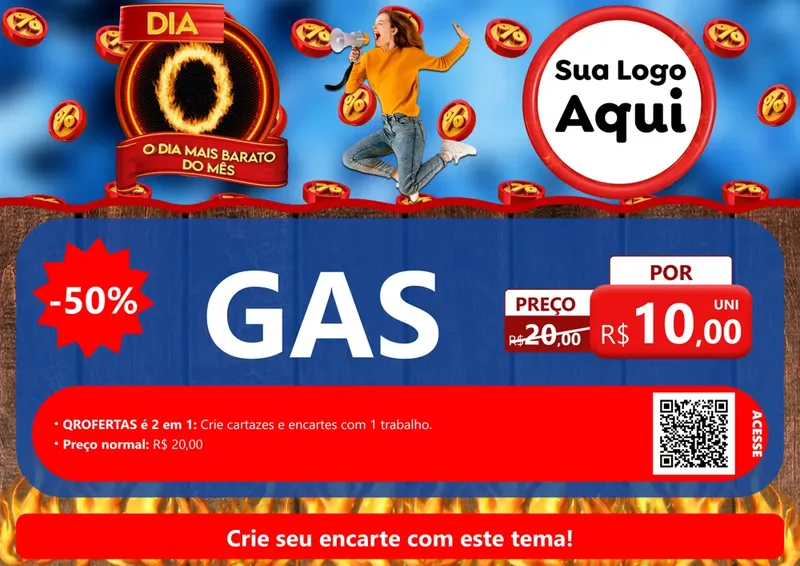 Modelo de Cartaz para Cartaz A4 Horizontal com o tema Dia O - O Dia Mais Barato Do Mês para Água e gás