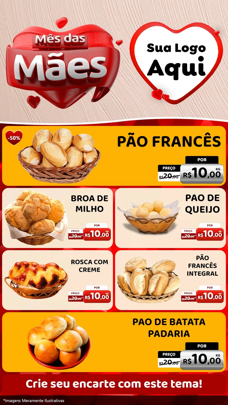 Modelo de TV para TV Vertical com o tema Mês das Mães para Padaria