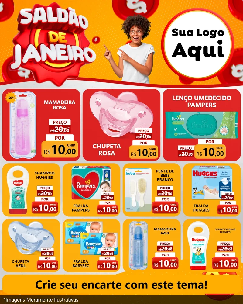 Modelo de Rede Social para Feed Instagram com o tema Saldão de Janeiro para Bebês