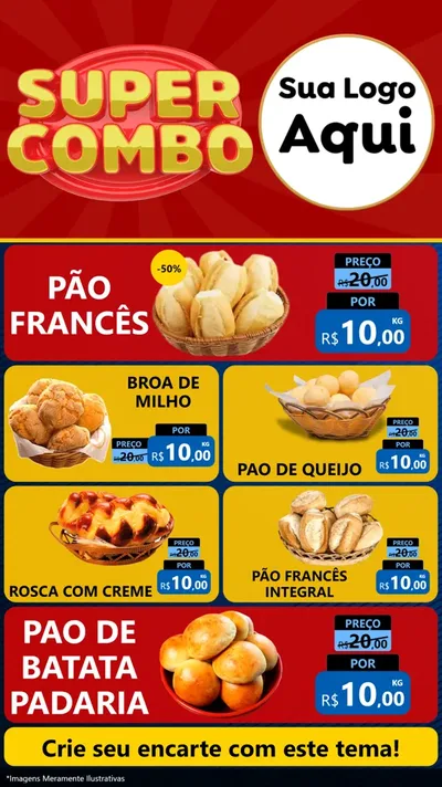 Modelo de TV para TV Vertical com o tema Super Combo para Padaria