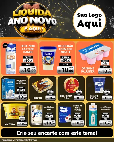 Modelo de Rede Social para Feed Instagram com o tema Liquida Ano Novo É Aqui! para Frios e Laticínios