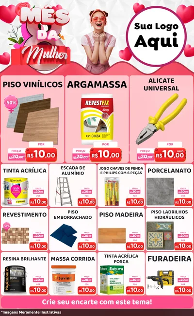 Modelo de Encarte para Encarte Grande com o tema Mês da Mulher para Material para Construção