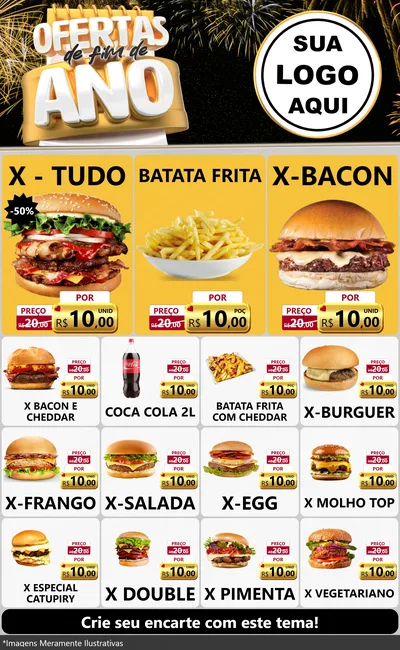 Modelo de Encarte para Encarte Grande com o tema Ofertas de Fim de Ano para Hamburgueria
