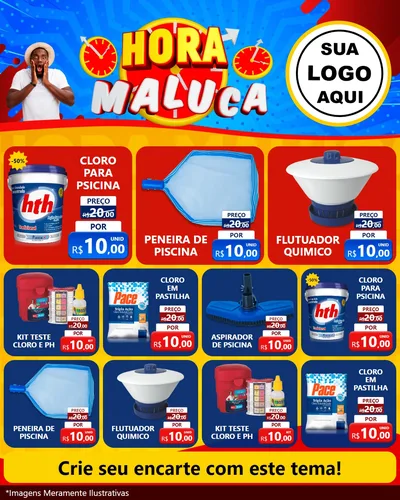 Modelo de Rede Social para Feed Instagram com o tema Hora Maluca para Produtos para Piscina