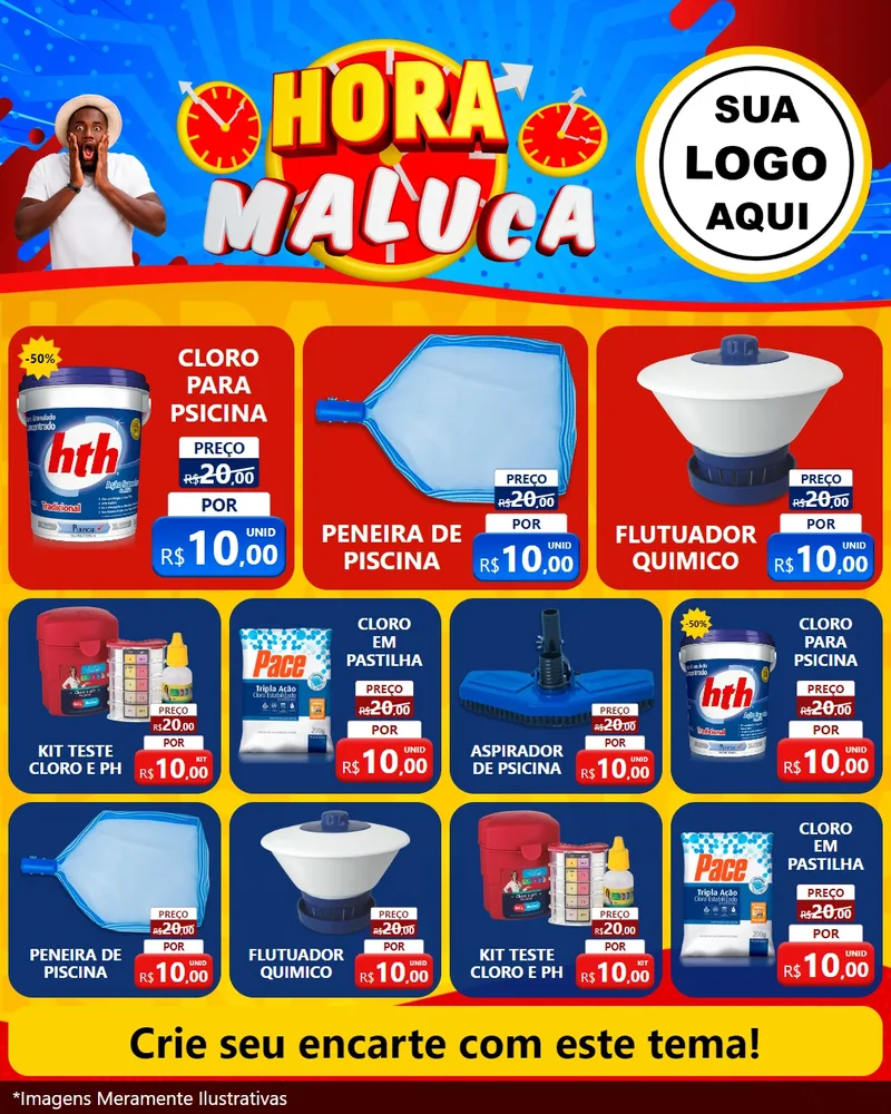 Modelo de Rede Social para Feed Instagram com o tema Hora Maluca para Produtos para Piscina