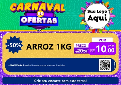 Modelo de Cartaz para Cartaz A4 Horizontal com o tema Carnaval de Ofertas para Supermercado