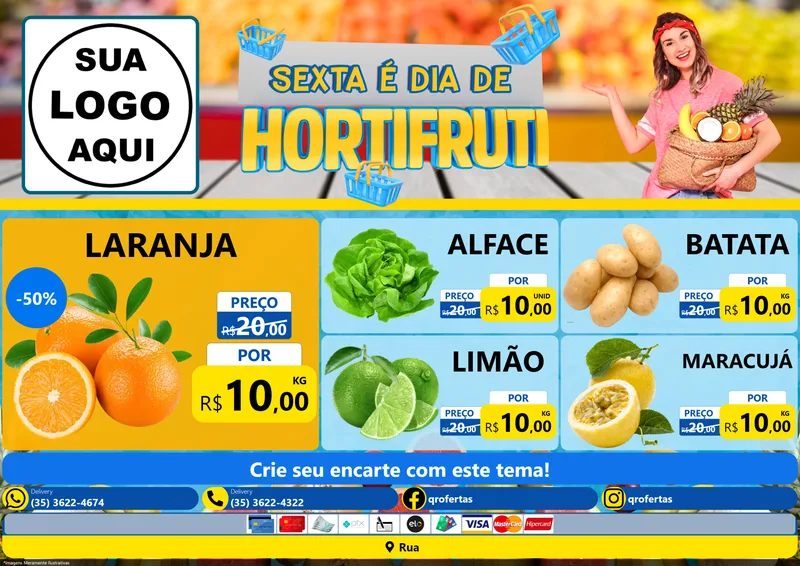 Modelo de Encarte para Encarte A4 Horizontal com o tema Sexta É Dia de Hortifruti para Hortifrúti