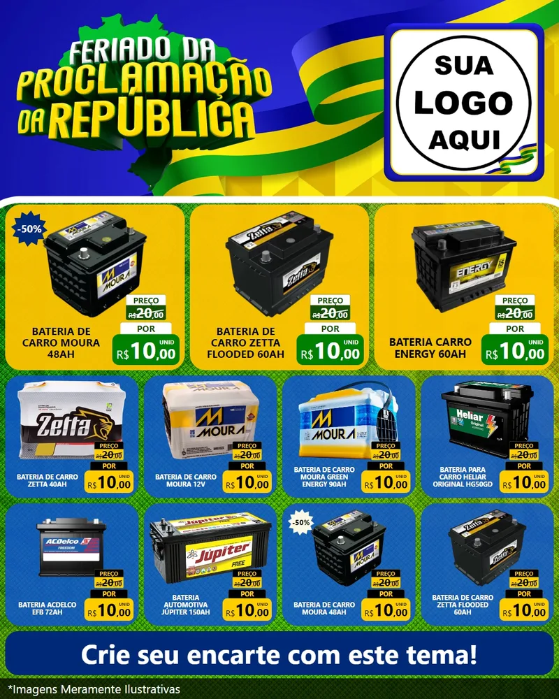 Modelo de Rede Social para Feed Instagram com o tema Feriado da Proclamação da República para Baterias Elétricas