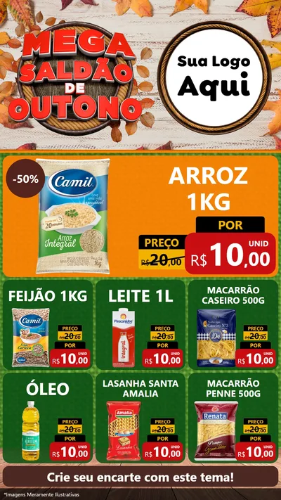 Modelo de Rede Social para Stories com o tema Mega Saldão de Outono para Supermercado