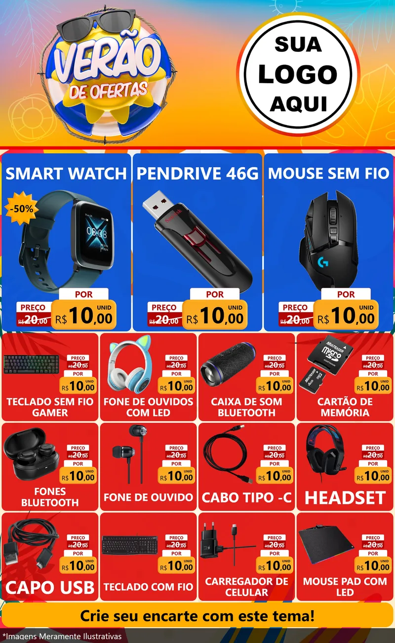 Modelo de Encarte para Encarte Grande com o tema Verão de Ofertas para Informática