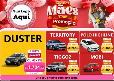 Modelo de Encarte para Encarte A4 Horizontal com o tema Dia Das Mães Com Promoção para Concessionaria de Carros