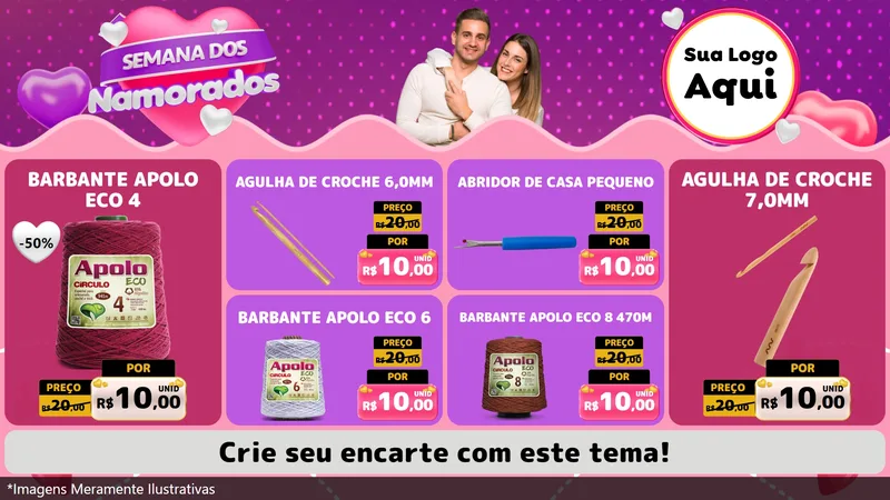 Modelo de TV para TV Horizontal com o tema Semana dos Namorados para Armarinho e Aviamentos
