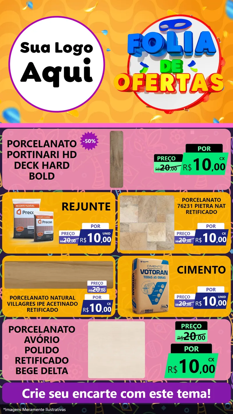 Modelo de TV para TV Vertical com o tema Folia de Ofertas para Pisos e revestimentos