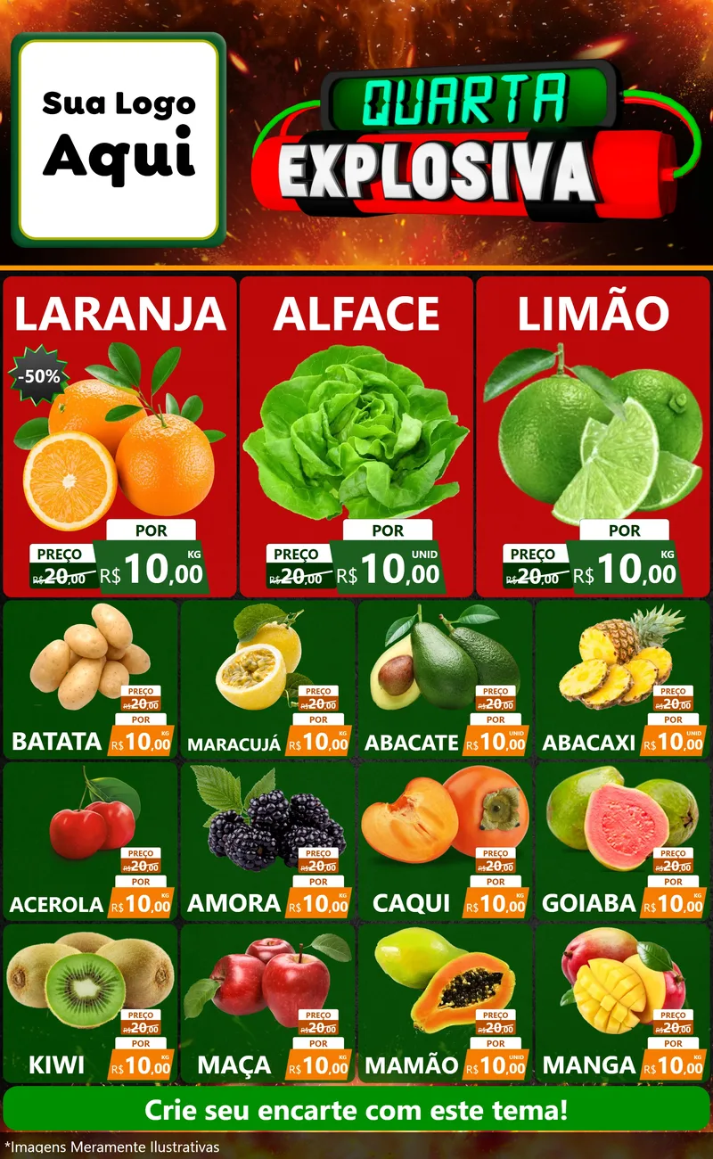 Modelo de Encarte para Encarte Grande com o tema Quarta Explosiva para Hortifrúti