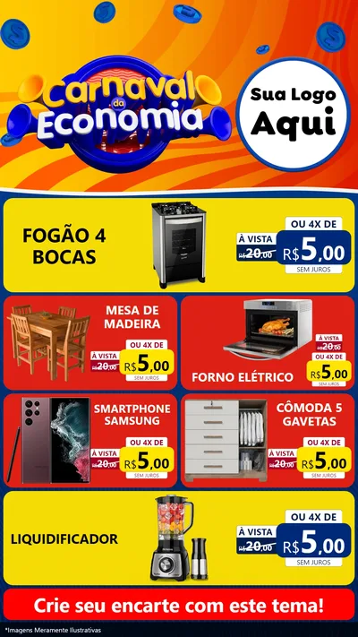 Modelo de TV para TV Vertical com o tema Carnaval da Economia para Móveis e Eletro
