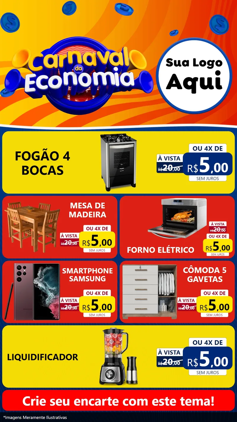 Modelo de TV para TV Vertical com o tema Carnaval da Economia para Móveis e Eletro