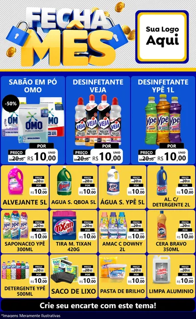 Modelo de Encarte para Encarte Grande com o tema Fecha Mês para Produtos de Limpeza