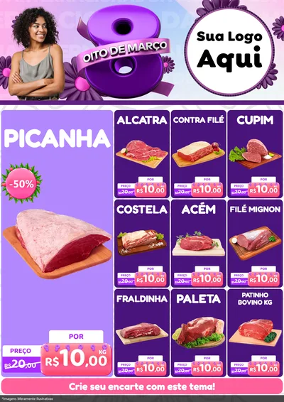 Modelo de Encarte para Encarte A4 Vertical com o tema Oito de Março - Dia da Mulher para Açougue