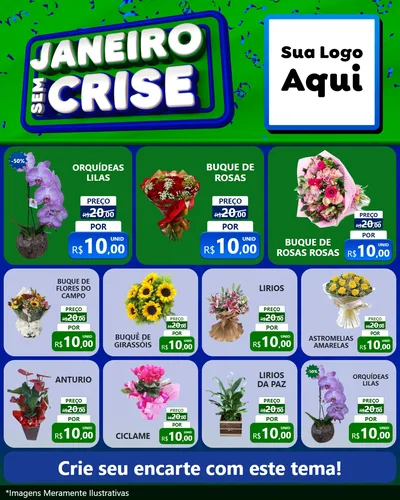 Modelo de Rede Social para Feed Instagram com o tema Janeiro Sem Crise para Floricultura e jardim