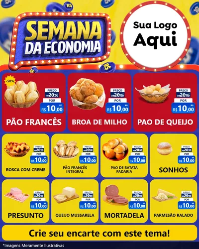Modelo de Rede Social para Feed Instagram com o tema Semana da Economia para Padaria