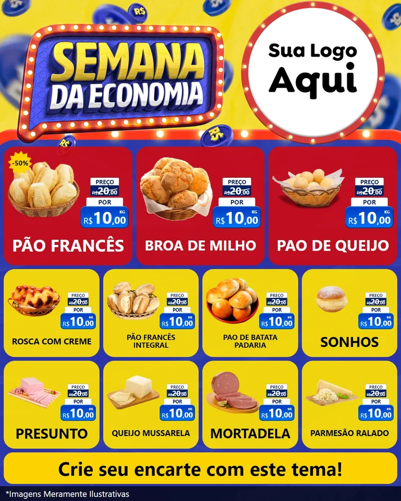 Modelo de Rede Social para Feed Instagram com o tema Semana da Economia para Padaria