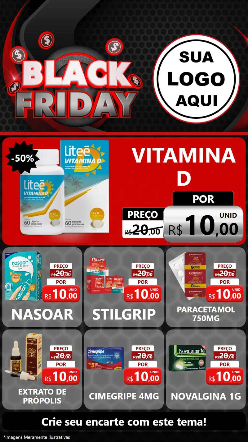 Modelo de Rede Social para Stories com o tema Black Friday para Farmácia