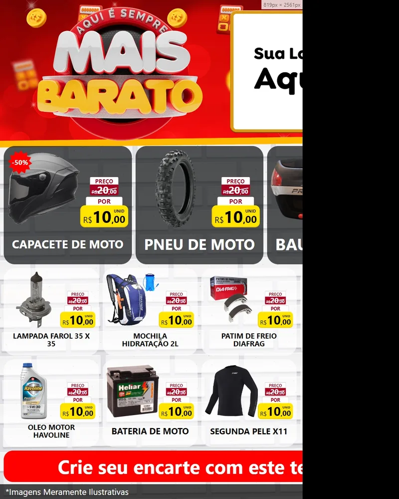 Modelo de Rede Social para Feed Instagram com o tema Mais Barato para Moto peças
