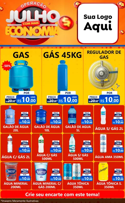 Modelo de Encarte para Encarte Grande com o tema Operação Julho Com Mais Economia para Água e gás
