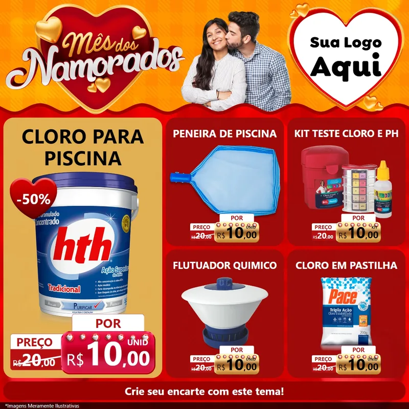 Modelo de Rede Social para Feed Facebook com o tema Mês dos Namorados para Produtos para Piscina