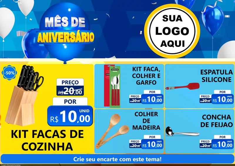 Modelo de Encarte para Encarte A4 Horizontal com o tema Mês de Aniversário para Utilidades Domésticas