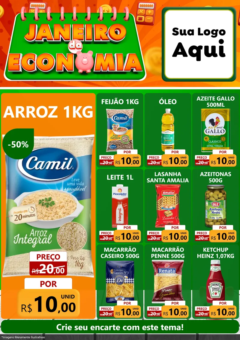 Modelo de Encarte para Encarte A4 Vertical com o tema Janeiro da Economia para Supermercado