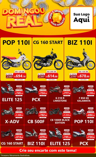 Modelo de Encarte para Encarte Grande com o tema Domingou do Real para Concessionaria de Motos