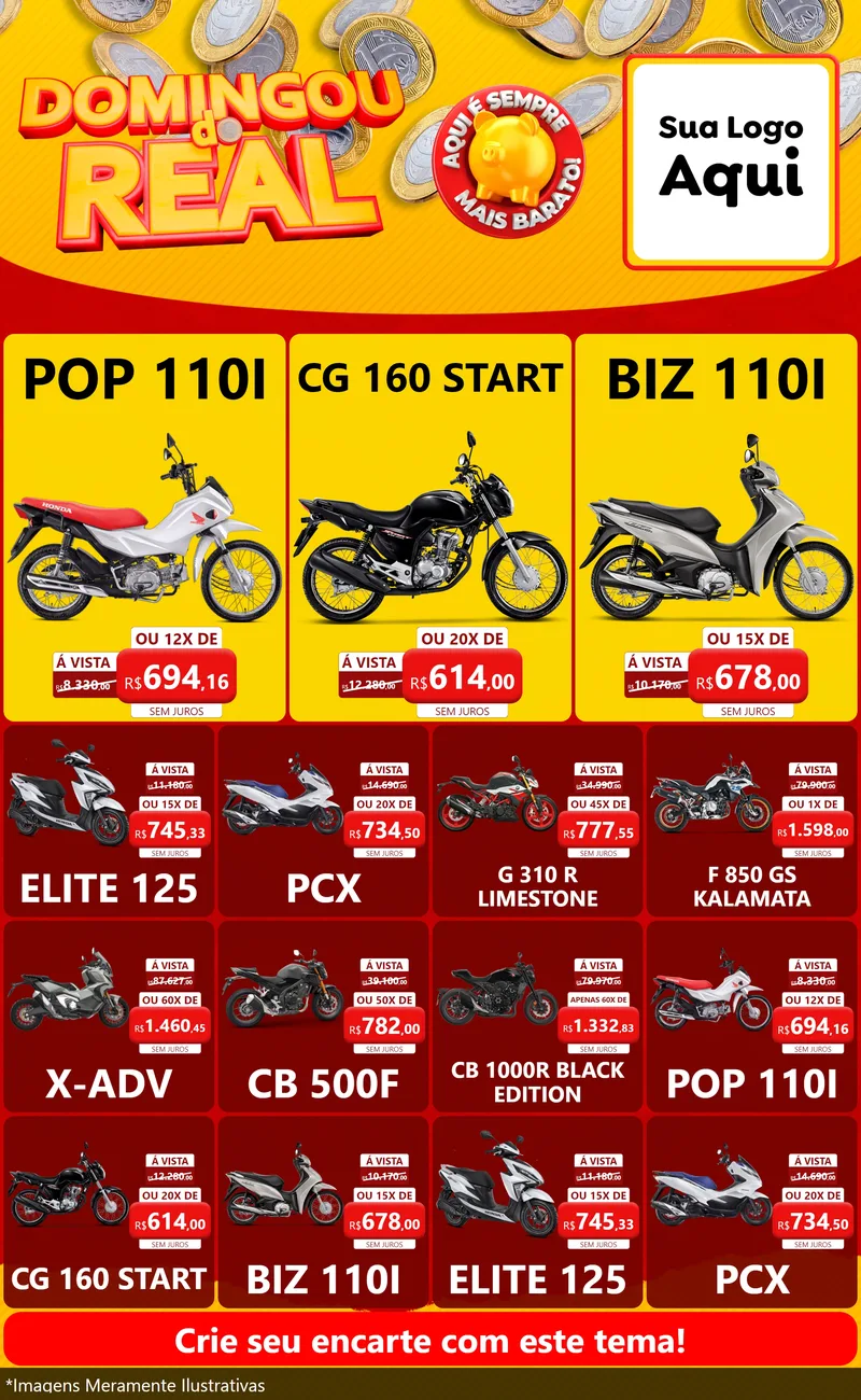 Modelo de Encarte para Encarte Grande com o tema Domingou do Real para Concessionaria de Motos