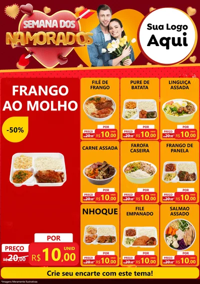 Modelo de Encarte para Encarte A4 Vertical com o tema Semana dos Namorados para Restaurante