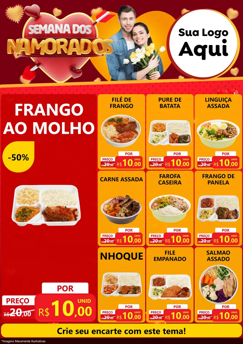 Modelo de Encarte para Encarte A4 Vertical com o tema Semana dos Namorados para Restaurante