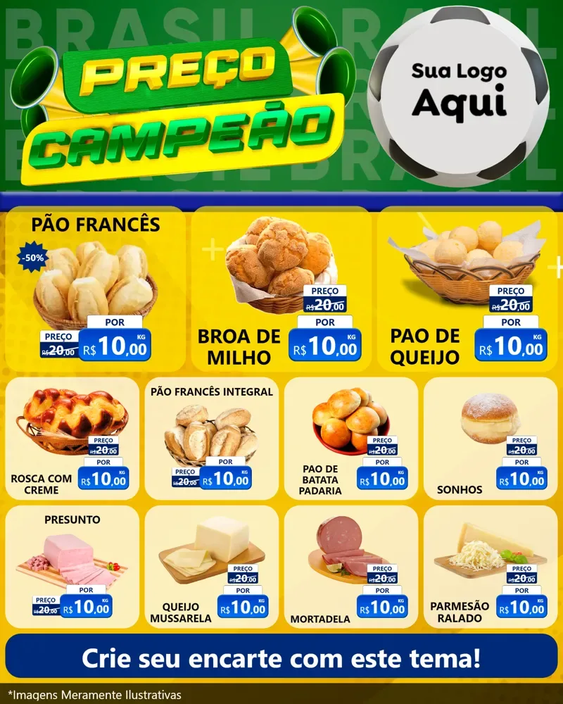 Modelo de Rede Social para Feed Instagram com o tema Preço Campeão - Copa para Padaria
