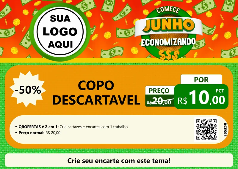 Modelo de Cartaz para Cartaz A4 Horizontal com o tema Comece Junho Economizando para Embalagens