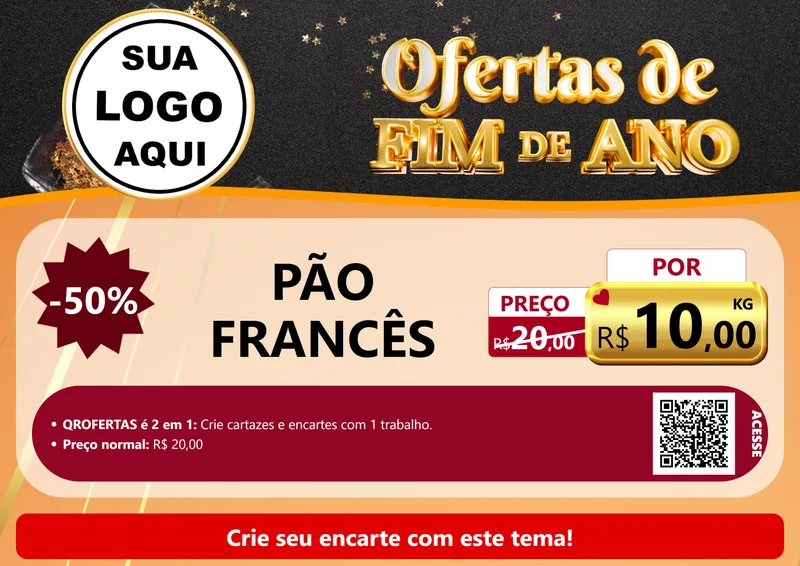 Modelo de Cartaz para Cartaz A4 Horizontal com o tema Ofertas de Fim de Ano para Padaria