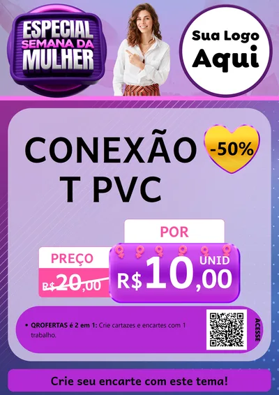 Modelo de Cartaz para Cartaz A4 Vertical com o tema Especial Semana da Mulher para Tubos e conexões