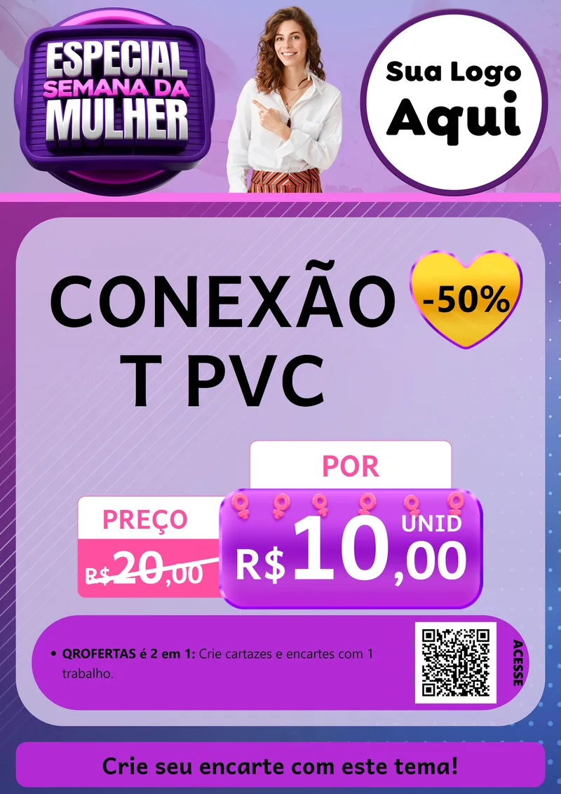 Modelo de Cartaz para Cartaz A4 Vertical com o tema Especial Semana da Mulher para Tubos e conexões