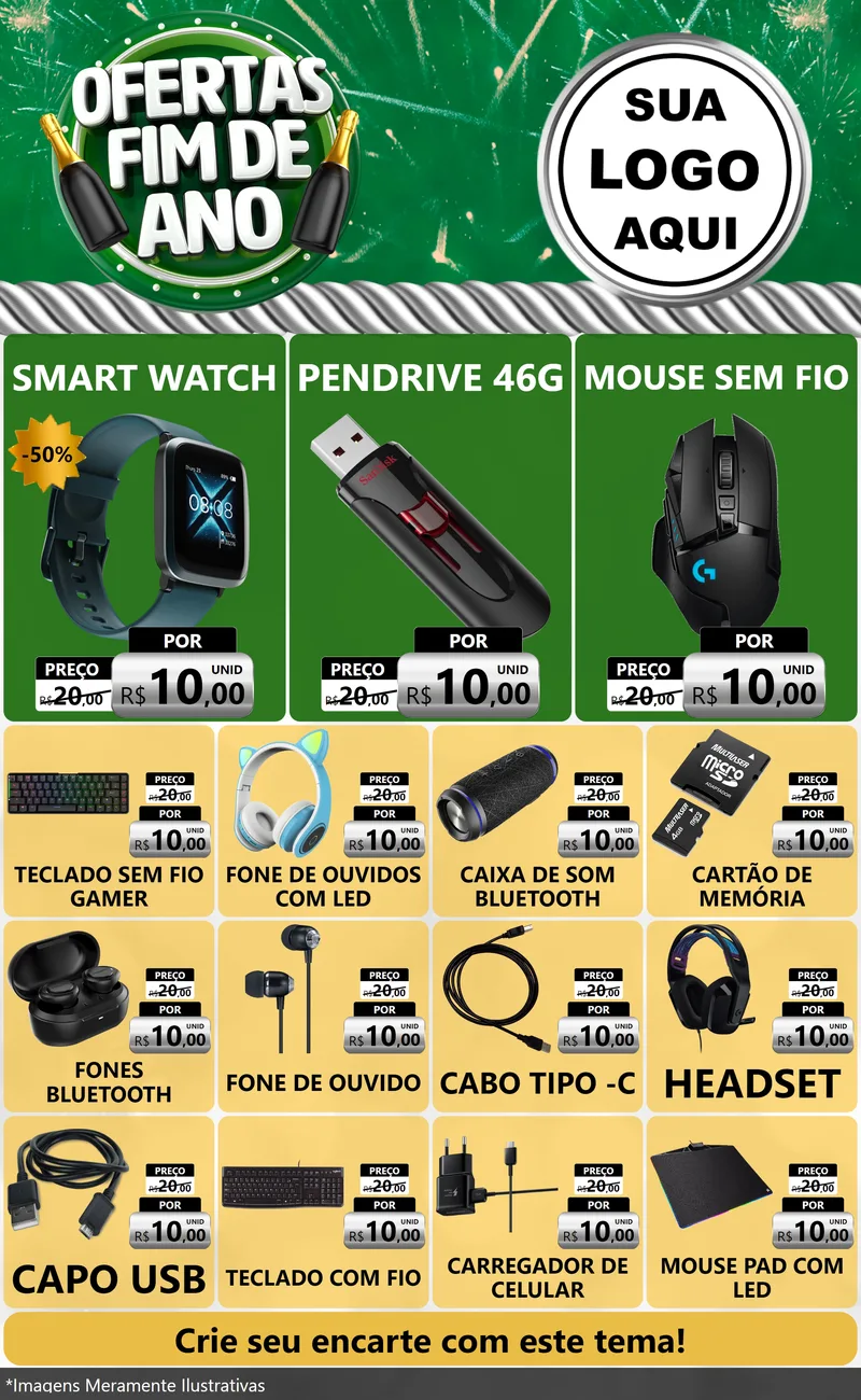 Modelo de Encarte para Encarte Grande com o tema Ofertas Fim de Ano para Informática