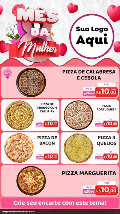 Modelo de TV para TV Vertical com o tema Mês da Mulher para Pizzaria