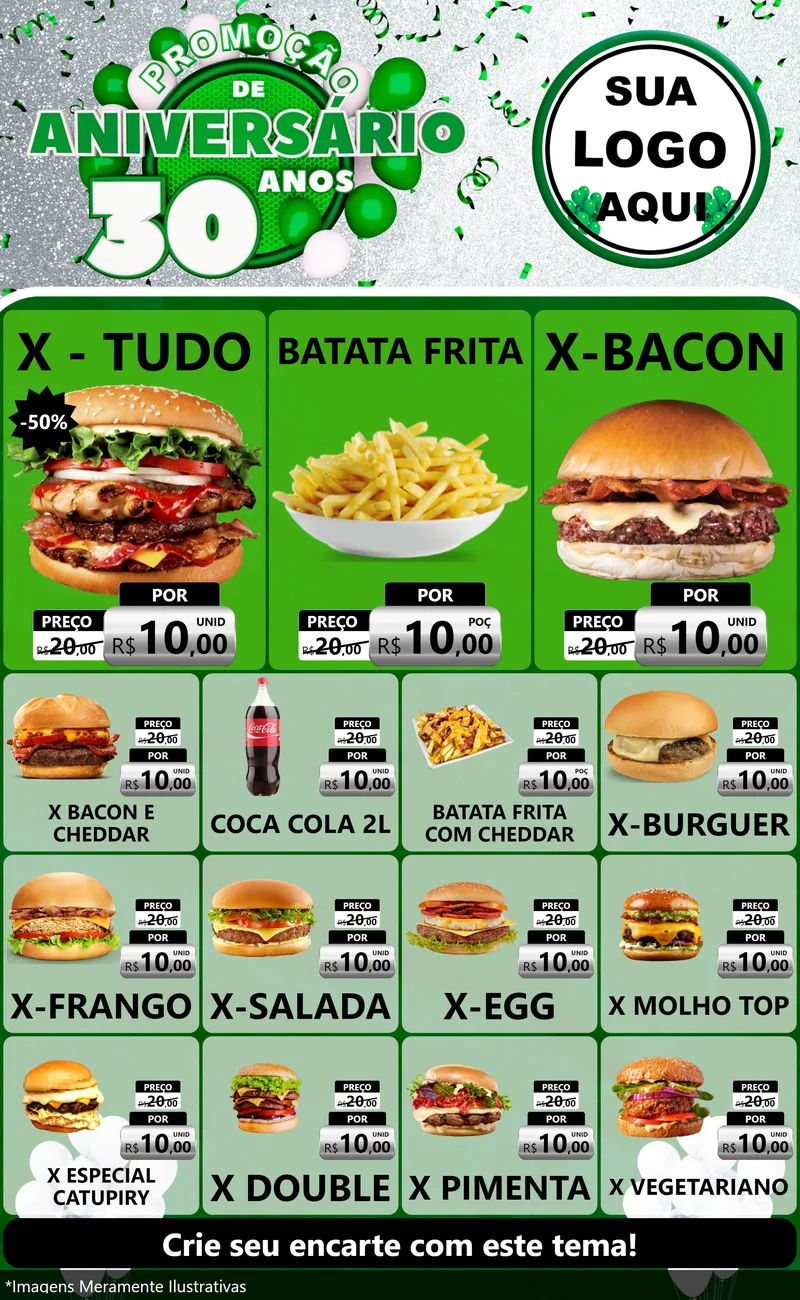 Modelo de Encarte para Encarte Grande com o tema Promoção de Aniversário - 30 Anos para Hamburgueria