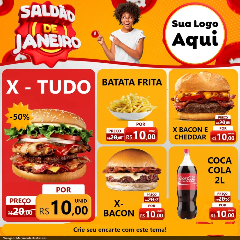 Modelo de Rede Social para Feed Facebook com o tema Saldão de Janeiro para Hamburgueria
