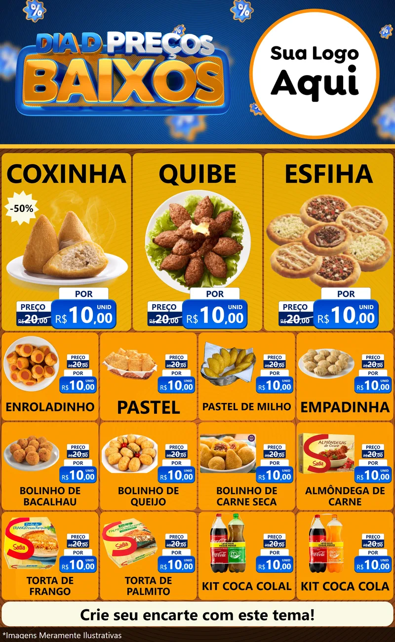 Modelo de Encarte para Encarte Grande com o tema Dia D Preço Baixo para Salgadaria